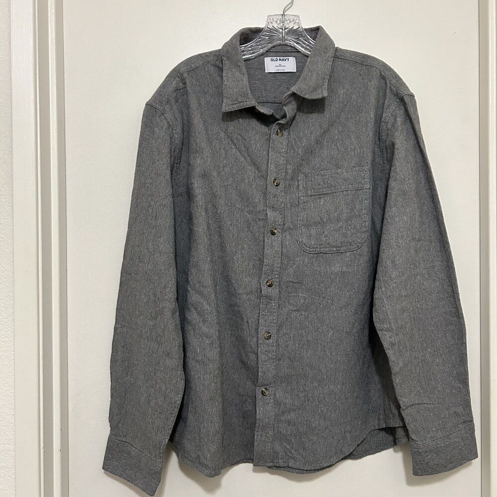 Old Navy Shirt XL Gray Double-Brushed Flannel Button-Front Long Sleeve Men's NWT